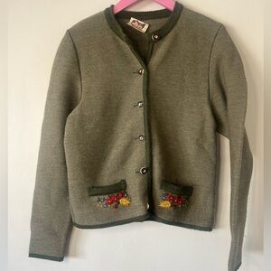 Astrifa Women's Vintage Cardigan Sweater 100% Wool Made in Germany Floral
